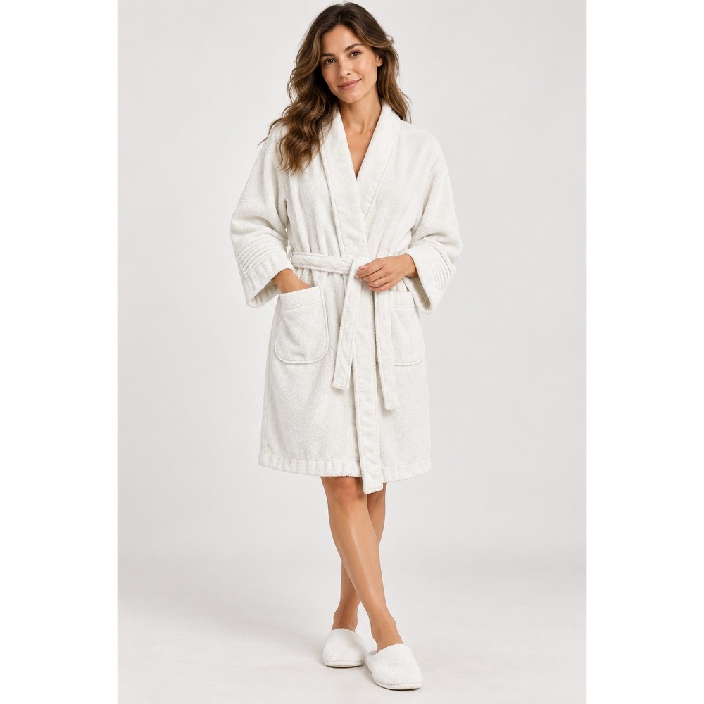 Lauren Ralph Lauren Terry Cloth Robe Women Large White Cotton Belted Spa Classic